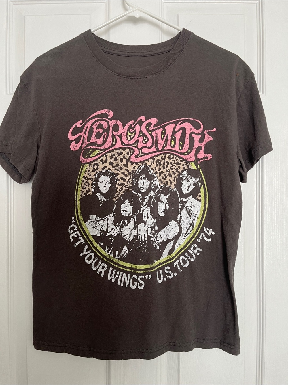 AEROSMITH Get Your Wings' tour Graphic Tee - Black with Pink & leopard print